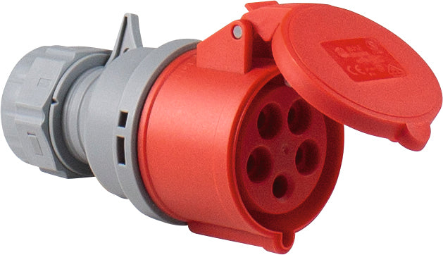 AS SCHWABE CEE-Kupplung 400V/32A, rot, selbstschließender Klappdeckel, Schraubanschlüsse