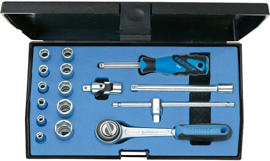 GEDORE Steckschlüssel-Satz 1/4" 16-tlg, 6-kant 4-13 mm, Vanadium-Stahl, Kunststoffkasten