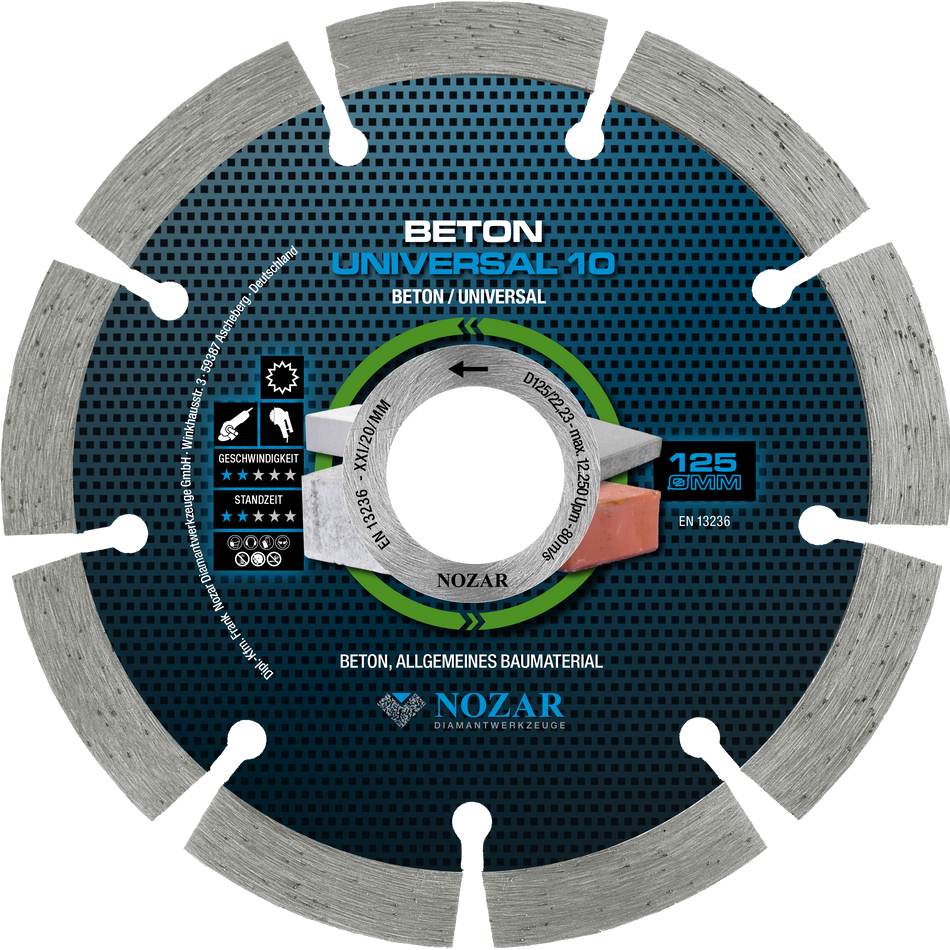 NOZAR Diamanttrennscheibe Dia-TS 125x22,23 mm, Beton Universal 10, 37x2,0x10 mm, 9 Seg.