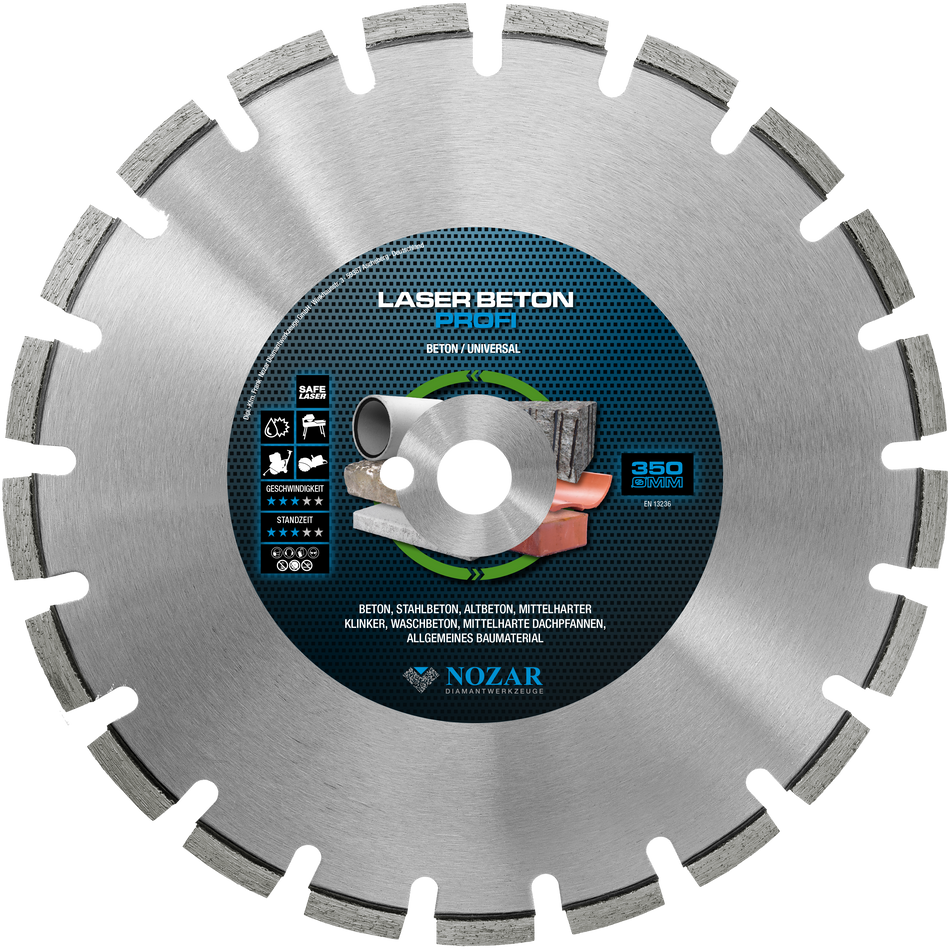 NOZAR Dia-TS 350x25,4 mm Laser Beton Profi, 38x3,2x10 mm, 21 Segmente, segmentiert