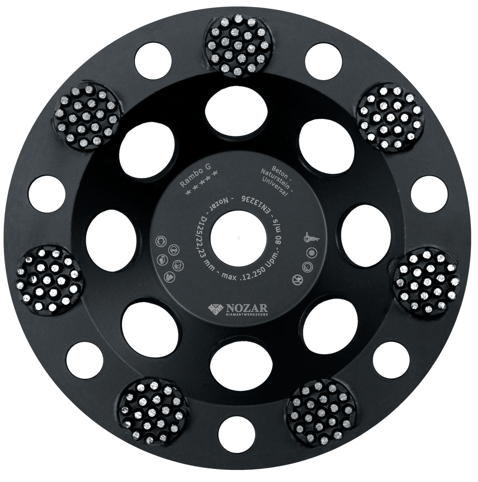 NOZAR Dia-Schleifteller Rambo G, 125x22,23mm, K50, 5 Segmente, segmentiert, Stahlkern