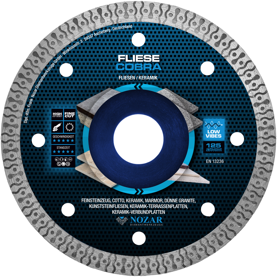NOZAR Diamanttrennscheibe Dia-TS, 125x22,23 mm, 1,4x10 mm, für Fliesen, metallisch blau