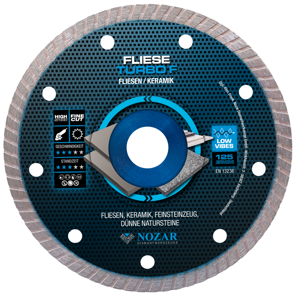 NOZAR Dia-TS Fliesentrennscheibe 125x22,23 mm, 1,2x8,0 mm geschlossener Rand, verstärkter Kern