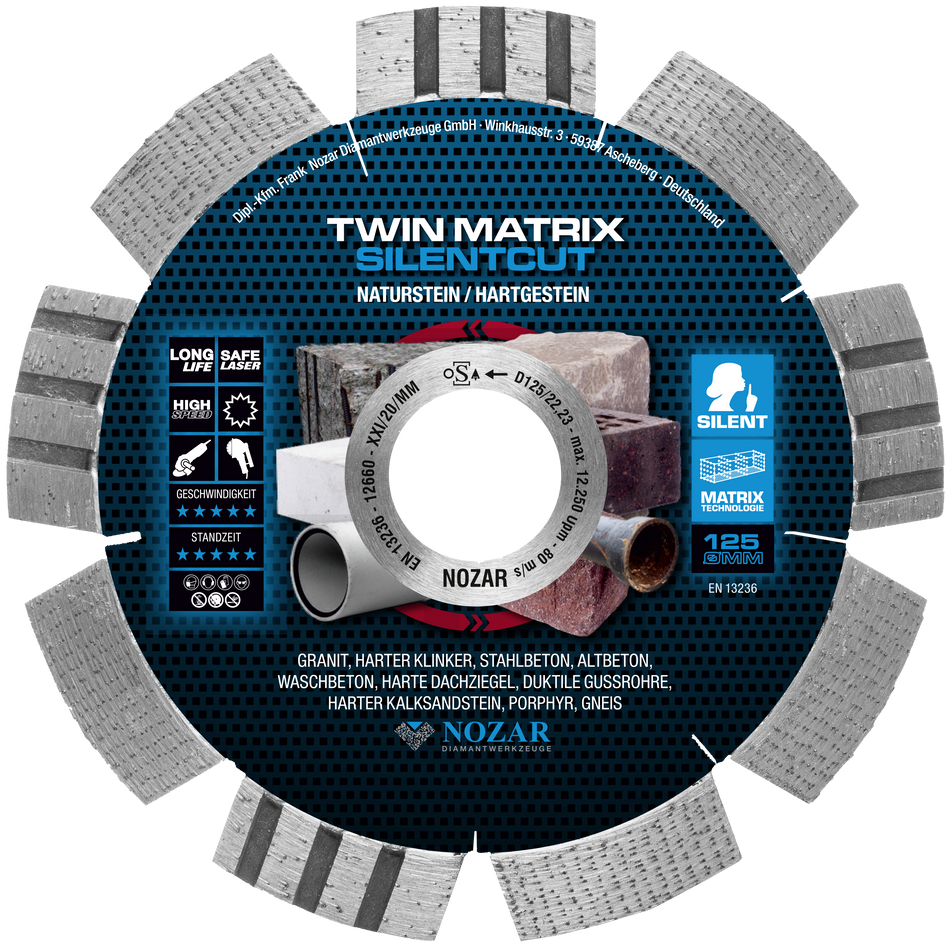 NOZAR Diamant-Trennscheibe Dia-TS 125x22,23 mm, Twin Matrix Silentcut, 32x2,3x12 mm, 9 Segmente