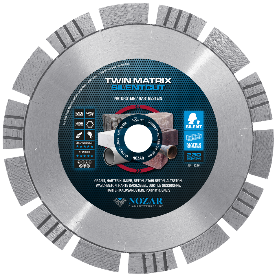 NOZAR Diamantscheibe Dia-TS 230x22,23 mm, Twin Matrix Silentcut, 14 Segmente, geräuschgedämpft