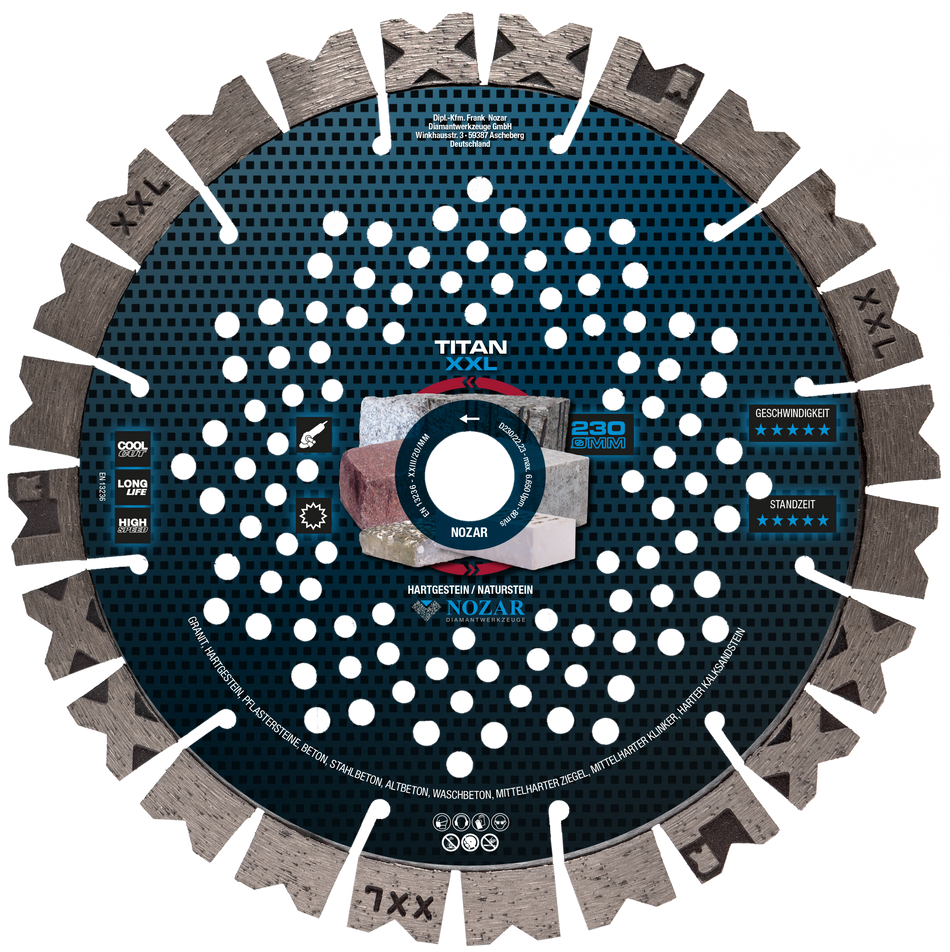 NOZAR Diamanttrennscheibe Dia-TS 230x22,23 mm, Titan XXL, 24 Segmente, segmentiert