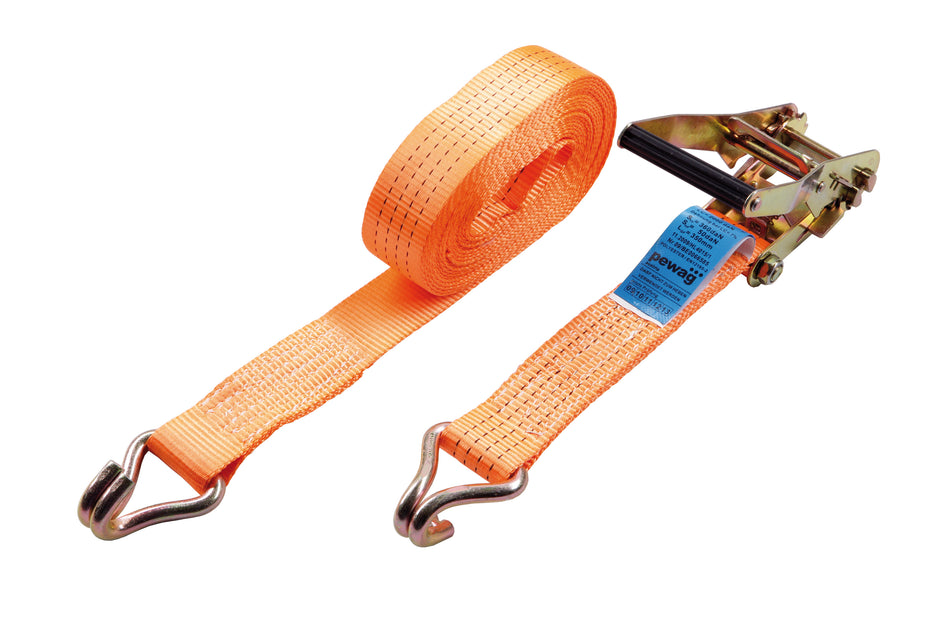 PEWAG Zurrgurt zweiteilig mit Ratsche und Rundhaken, 8 Meter, Bandbreite 50mm, 2000 daN
