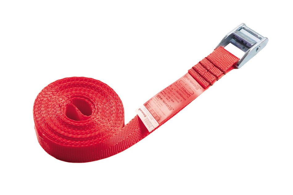 PEWAG Zurrgurt rot einteilig mit Ratsche, 6 Meter, Bandbreite 25mm, 500 daN