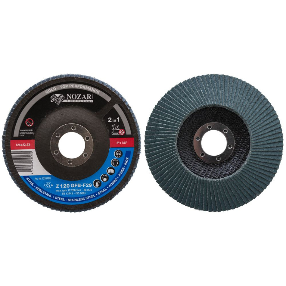 NOZAR Fächerschleifscheibe Gold Z120 GFB-F29, 125x22,2mm, einzeln