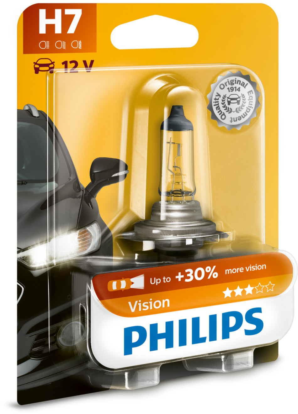 PHILIPS H7 Vision Scheinwerferlampen, 30% mehr Sicht, Originalausrüster-Qualität