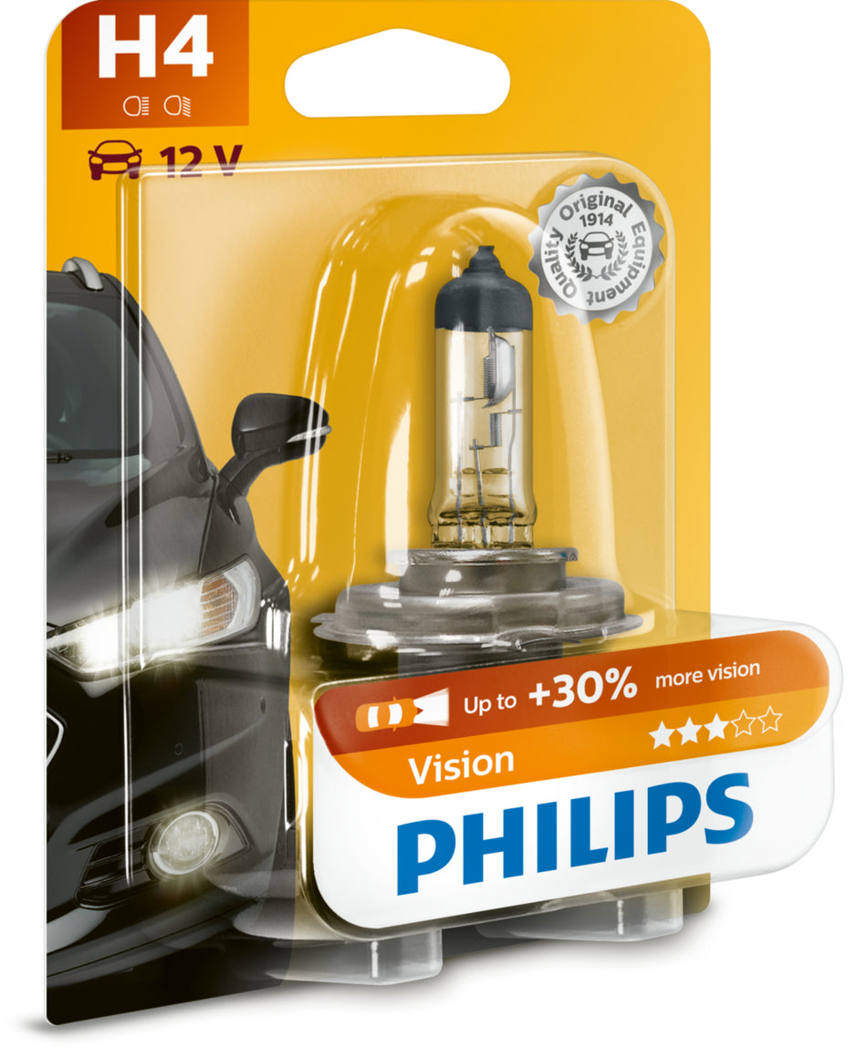 PHILIPS H4 Vision Scheinwerferlampen, 30% mehr Sicht, 2 Stück