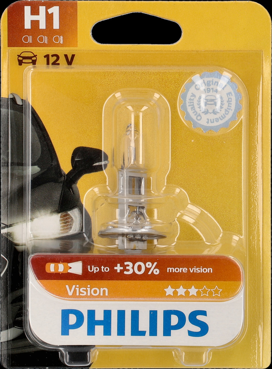 PHILIPS H1 Vision Scheinwerferlampen, 30% mehr Sicht, Originalausrüster-Qualität