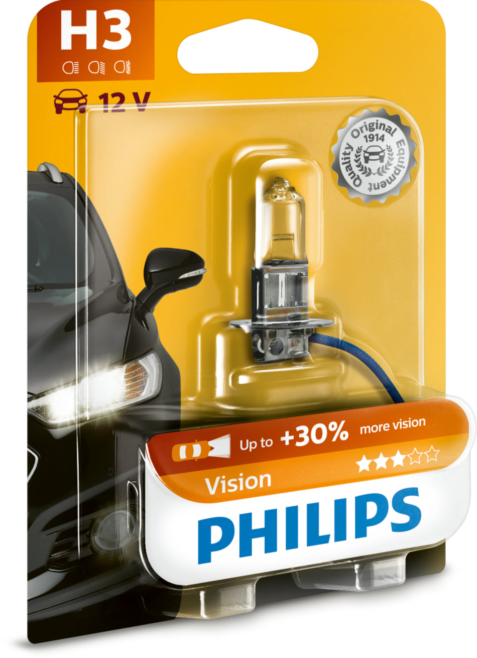 PHILIPS H3 Vision Scheinwerferlampen, bis zu 30% mehr Sicht, Originalausrüster-Qualität