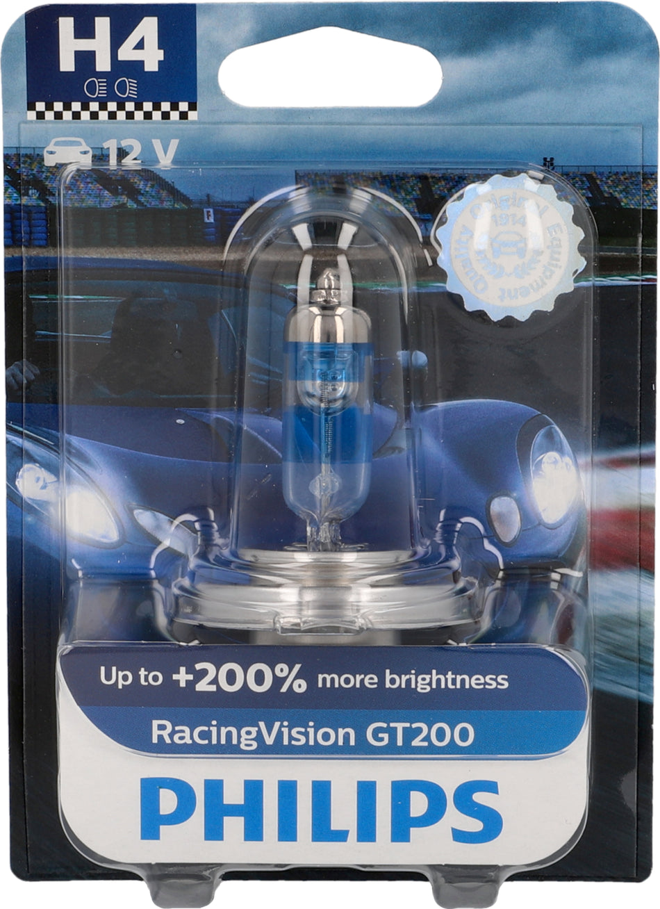 PHILIPS H4 RacingVision GT200 Autolampe, bis zu 200% heller, Straßenzulassung