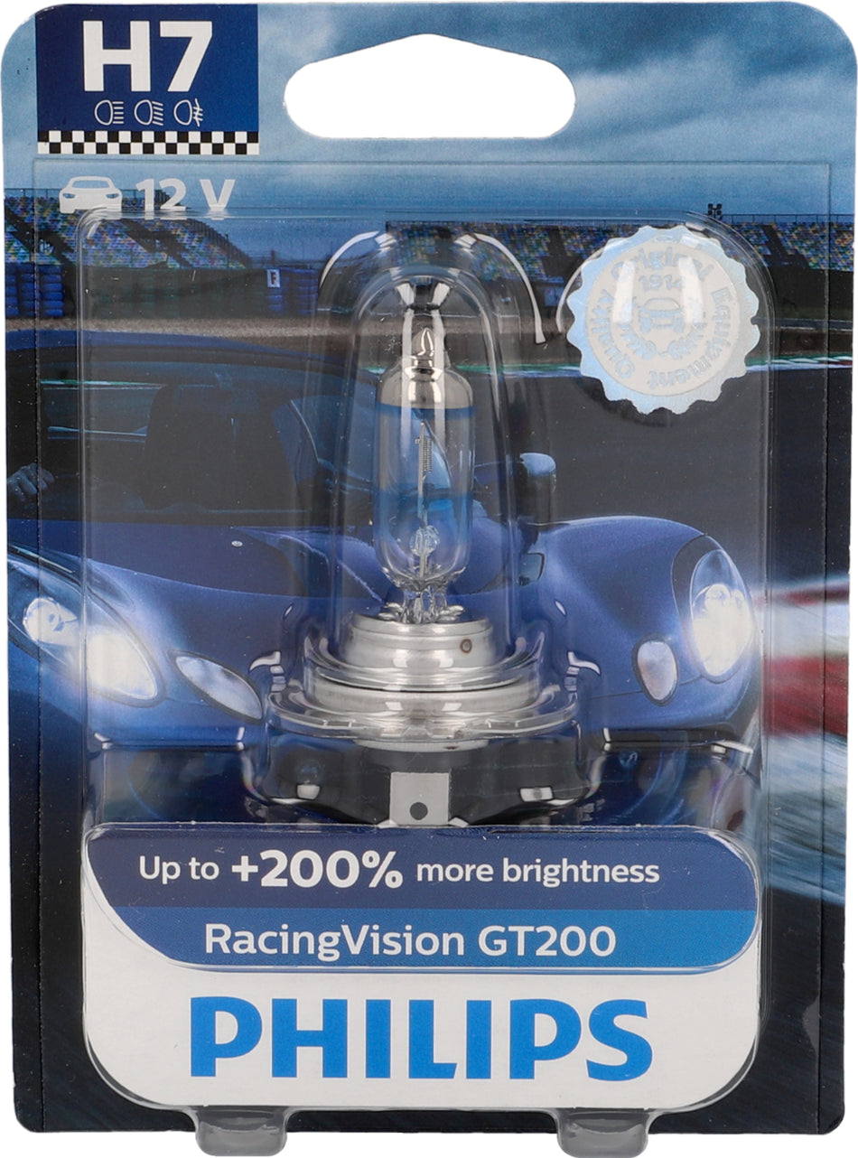 PHILIPS H7 RacingVision GT200 Autolampe, 200% heller, Straßenzulassung, 2 Stück