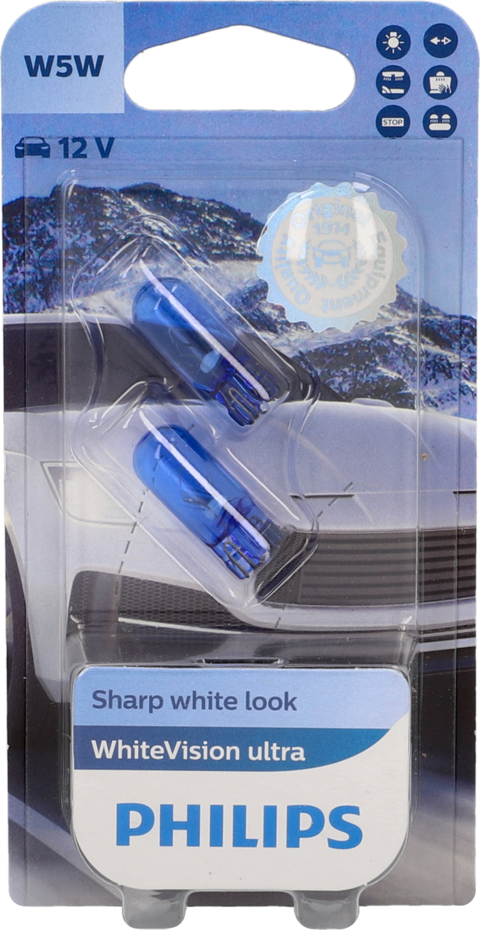 PHILIPS W5W WhiteVision ultra 2x, elegantes weißes Licht, 2er-Pack Signallampen