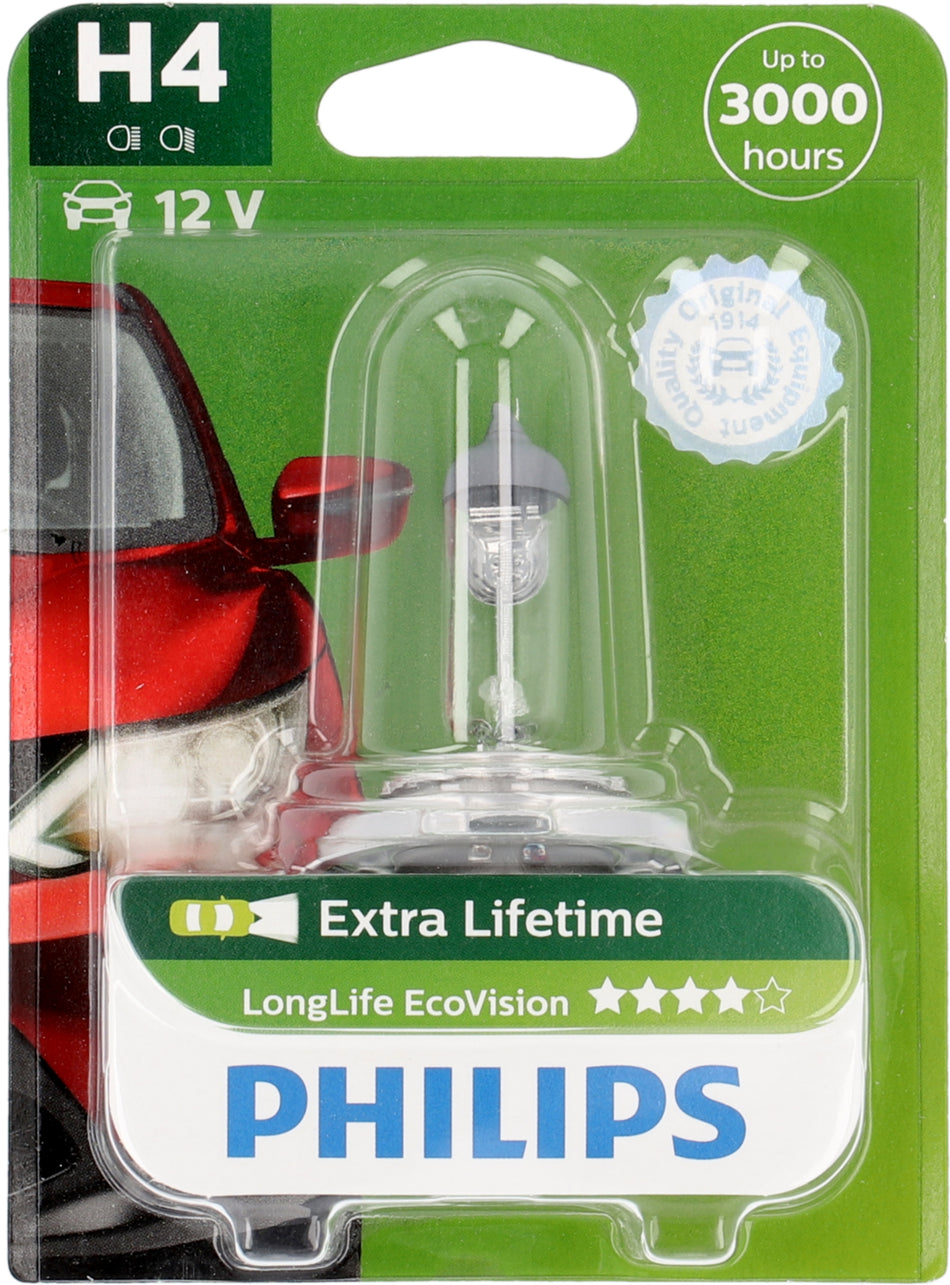 PHILIPS H4 LongLife EcoVision, Längere Lebensdauer, 2er Pack