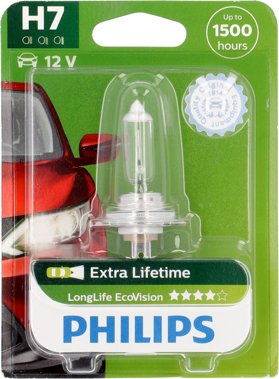 PHILIPS H7 LongLife EcoVision Scheinwerferlampen, längere Lebensdauer, 2 Stück
