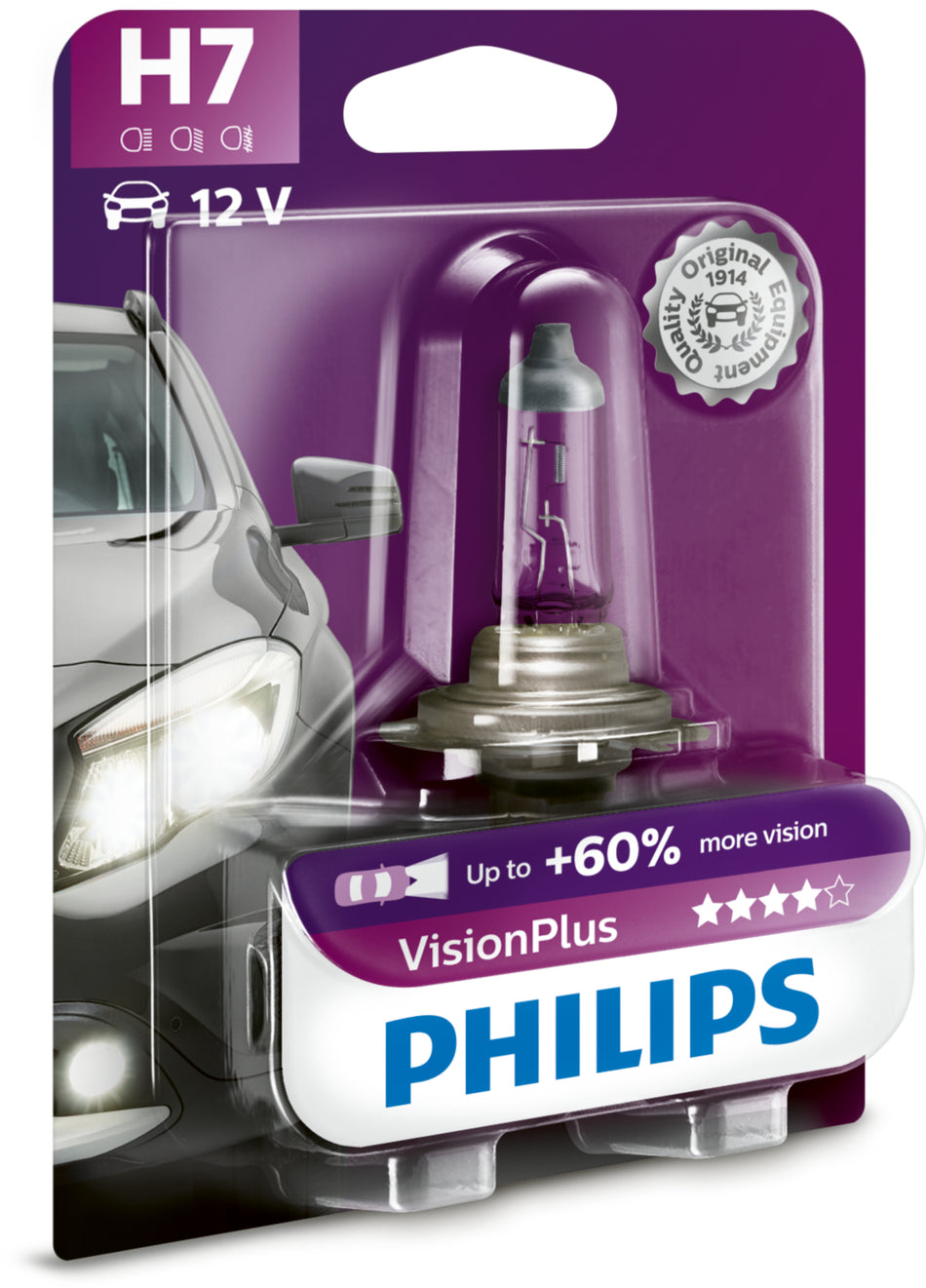 PHILIPS H7 VisionPlus Halogen-Scheinwerferlampe, 12V 55W PX26d, 1 Stück