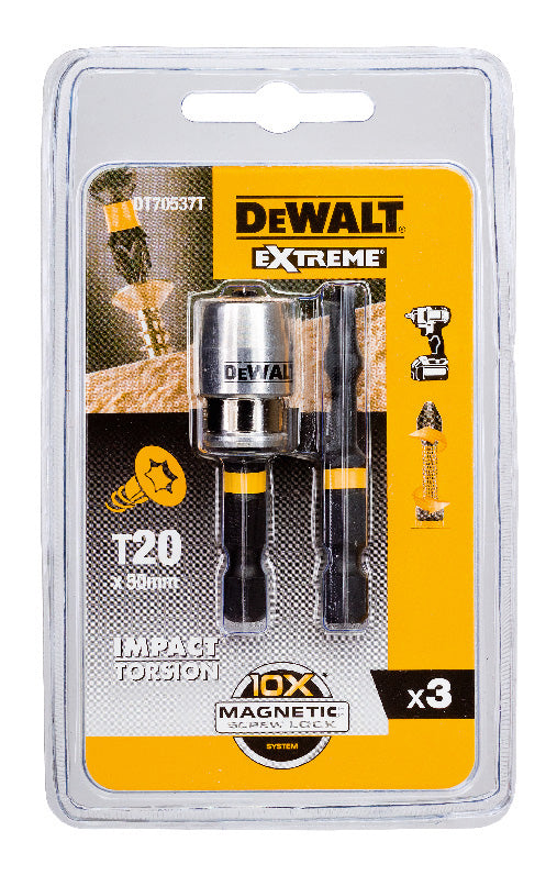 DEWALT Bit-Set EXTREME FLEXTORQ 3-tlg., Schlagfest T20 50mm, Inkl. Magnetring