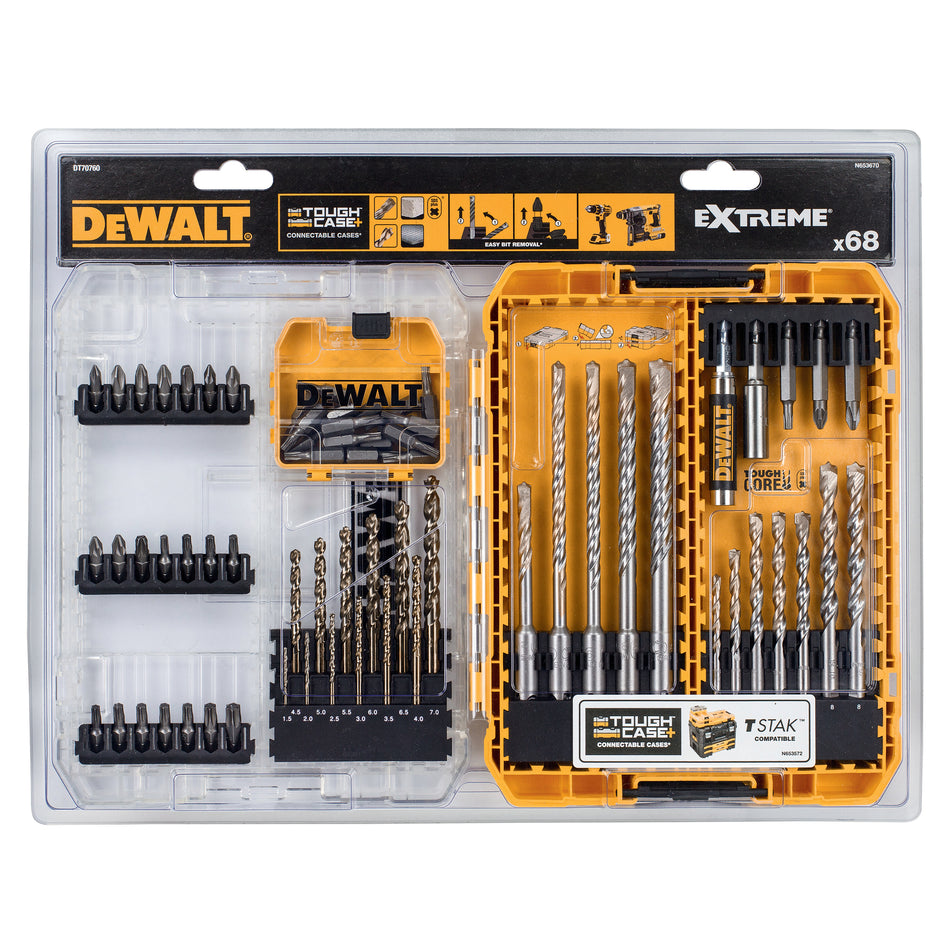 DEWALT Bit und Bohrer-Set 68-tlg., EXTREME Bohrer, Torsion Bits, ToughCase Koffer