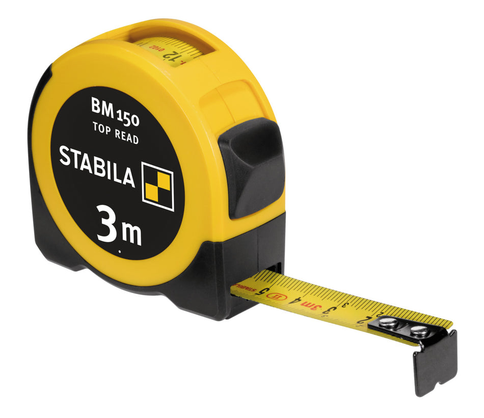 STABILA Taschenbandmaß BM 150, 3 m, metrische Skala, ABS-Gehäuse, Metall-Clip