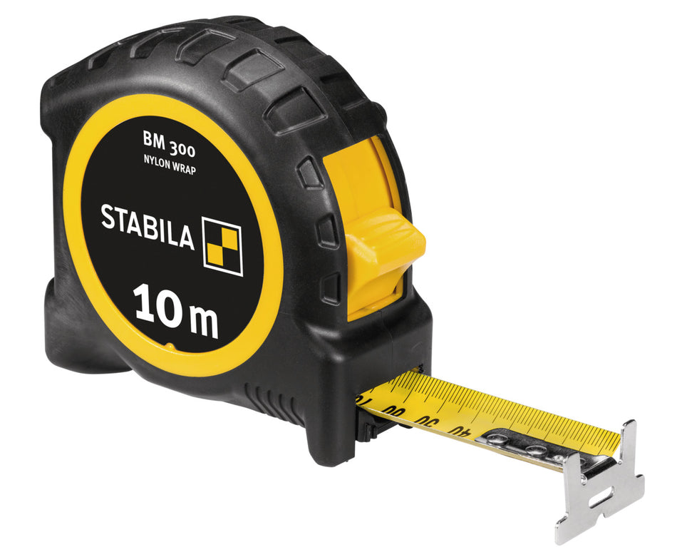 STABILA Taschenbandmaß BM 300, 10 m, metrische Skala, NYLON-WRAP, EASY-CLIP