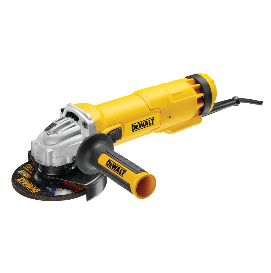 DEWALT Winkelschleifer 125mm 1200Watt, Wiederanlaufschutz, Spindelarretierung, Schutzhauben-Schnellverstellung