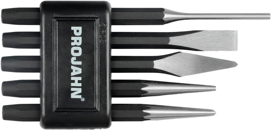 PROJAHN Kombi Satz 5tlg, Splintentreiber & Meißel, Chrom-Vanadium-Stahl, Kunststoffhalter
