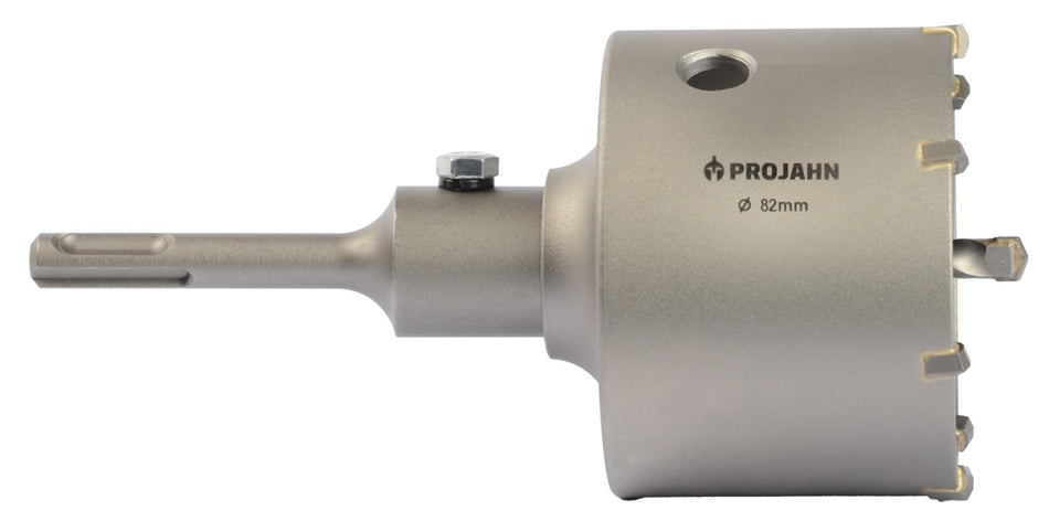 PROJAHN Schlagbohrkrone 82 mm, SDS-plus, Hartmetallzähne, inkl. Aufnahmeschaft und Zentrierbohrer