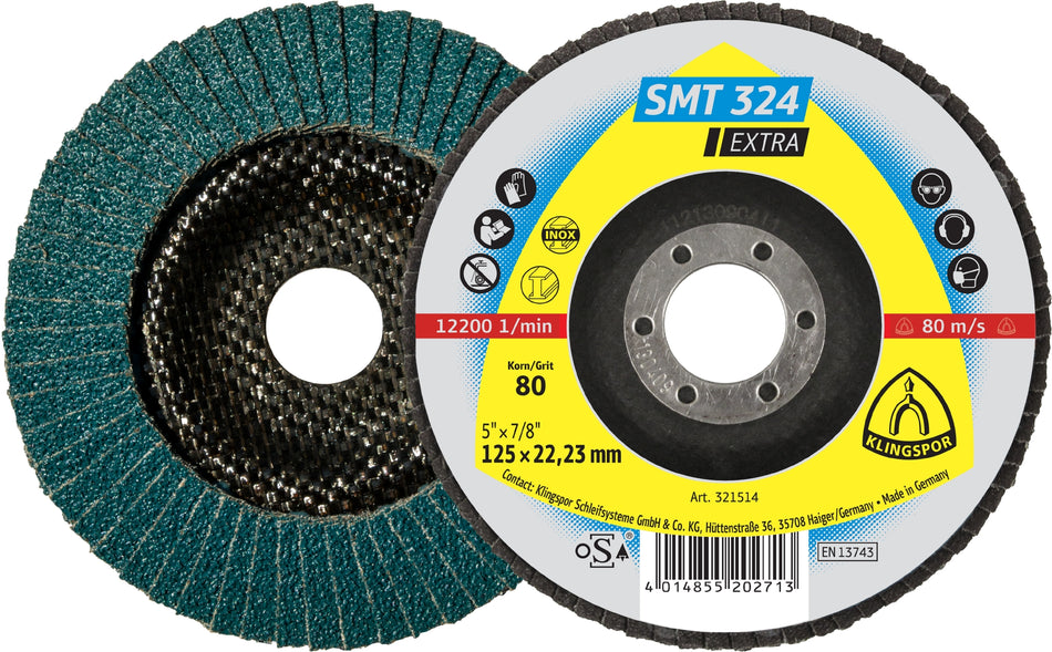 KLINGSPOR SMT 324 Schleifmopteller, 125 x 22,23 mm Korn 80 gewölbt